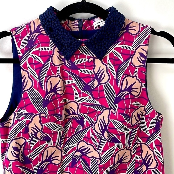 Club Monaco Floral Mini Dress Sleeveless Knit Crochet Collar Silk Pink 00 - Picture 2 of 13